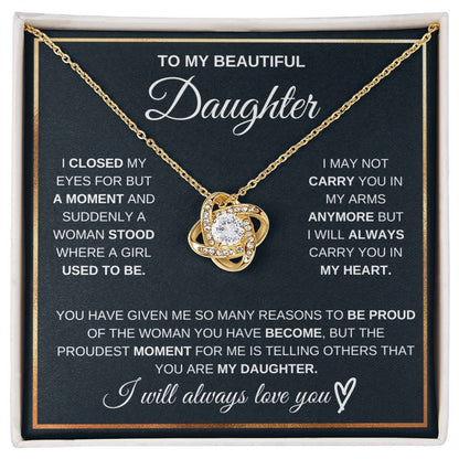 Daughter Gift From Dad,"I Will Always Carry You In My Heart" - Love Knot Necklace