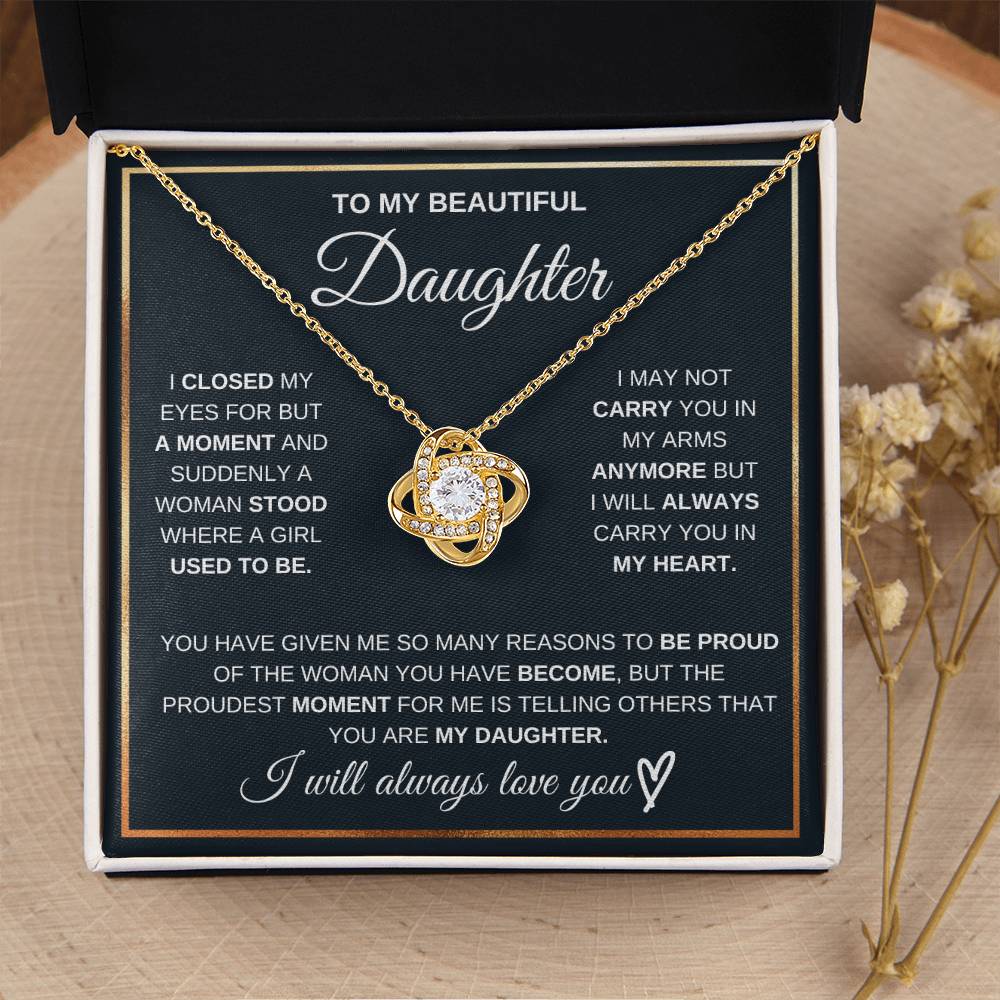 Daughter Gift From Dad,"I Will Always Carry You In My Heart" - Love Knot Necklace