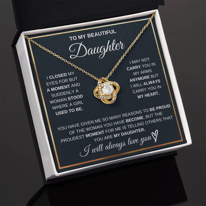 Daughter Gift From Dad,"I Will Always Carry You In My Heart" - Love Knot Necklace