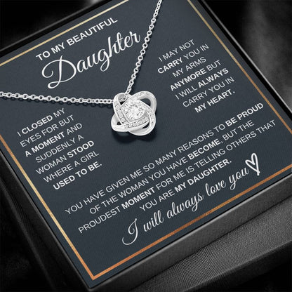 Daughter Gift From Dad,"I Will Always Carry You In My Heart" - Love Knot Necklace