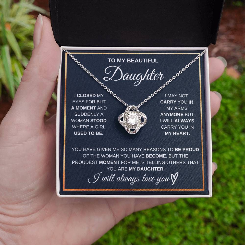 Daughter Gift From Dad,"I Will Always Carry You In My Heart" - Love Knot Necklace