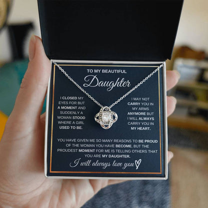 Daughter Gift From Dad,"I Will Always Carry You In My Heart" - Love Knot Necklace