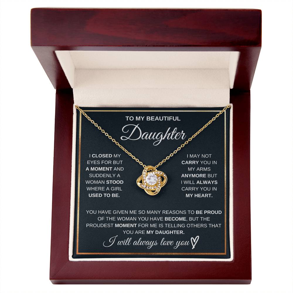 Daughter Gift From Dad,"I Will Always Carry You In My Heart" - Love Knot Necklace