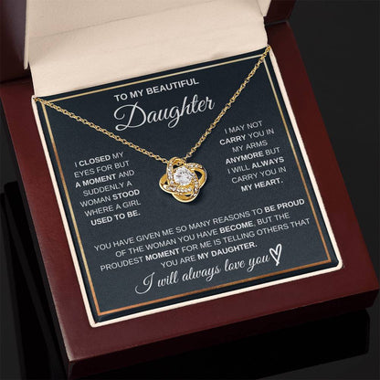 Daughter Gift From Dad,"I Will Always Carry You In My Heart" - Love Knot Necklace