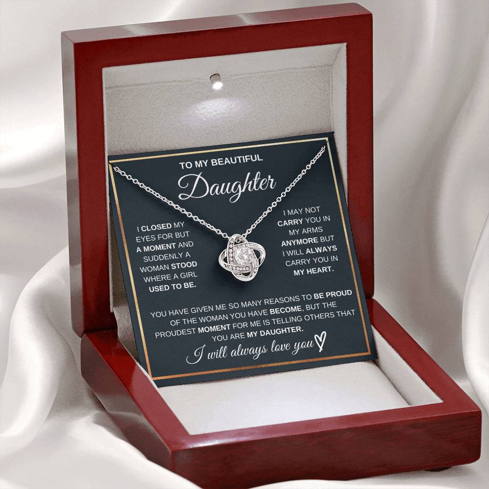 Daughter Gift From Dad,"I Will Always Carry You In My Heart" - Love Knot Necklace